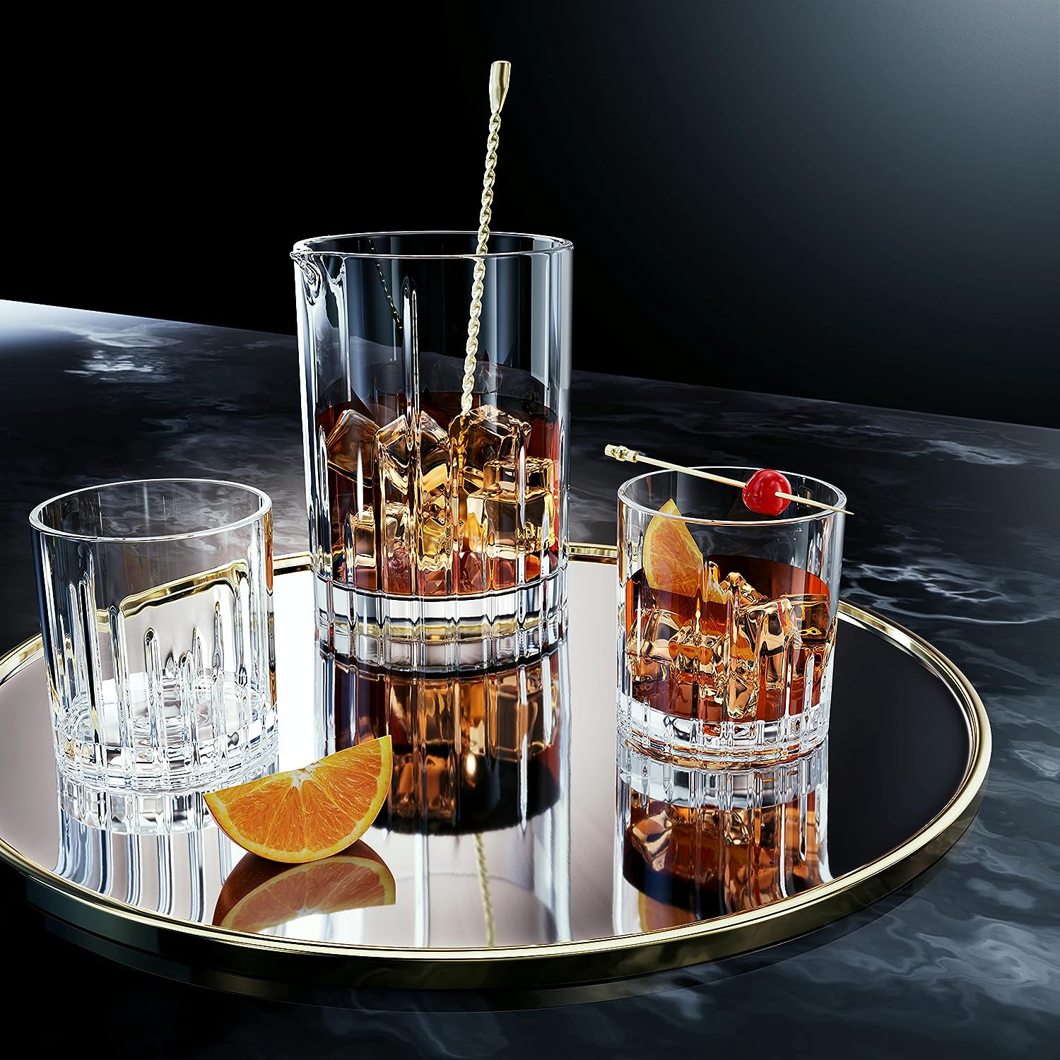 360 Rotating Old Fashioned Glass Set With Mixing Pitchers - Image 6