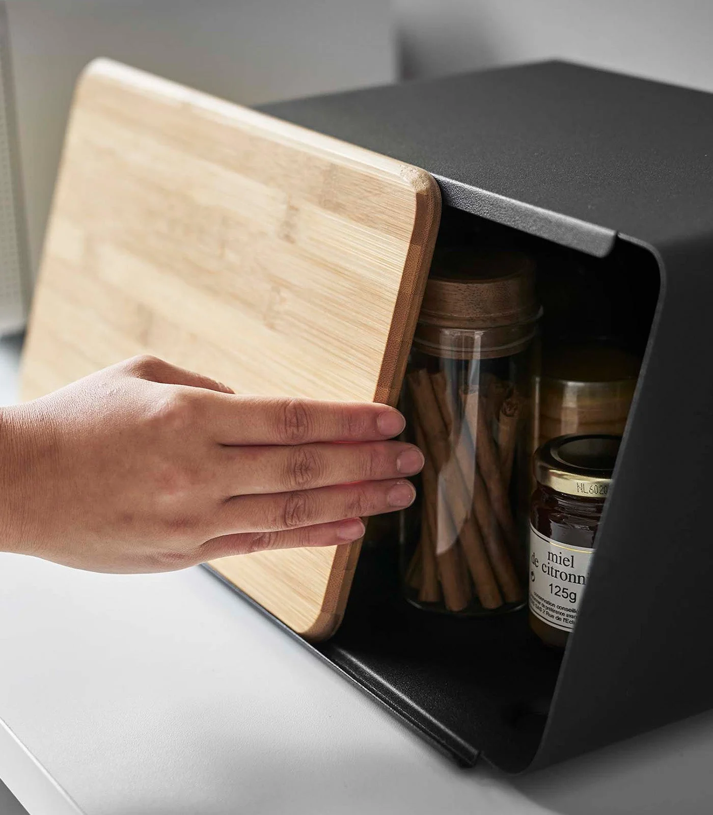Bread Box with Cutting Board Lid - Steel + Wood - Image 15