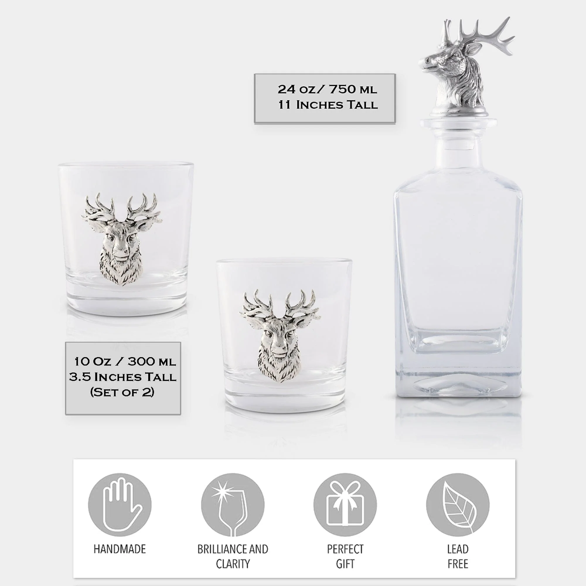Elk / Deer Bust Decanter Set with Glasses - Image 3
