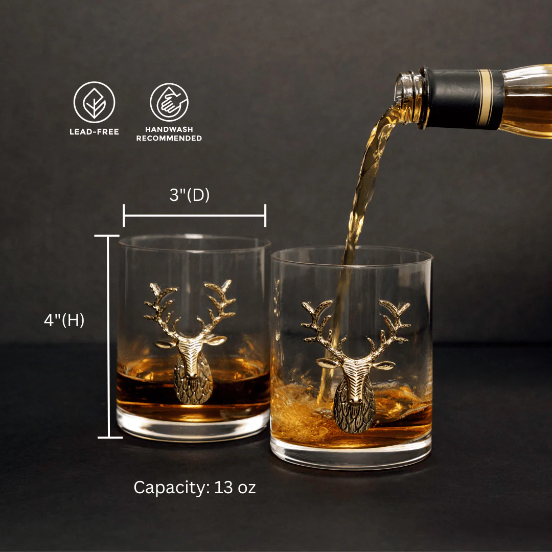 Gold Stag Deer Whiskey Glasses - Image 3