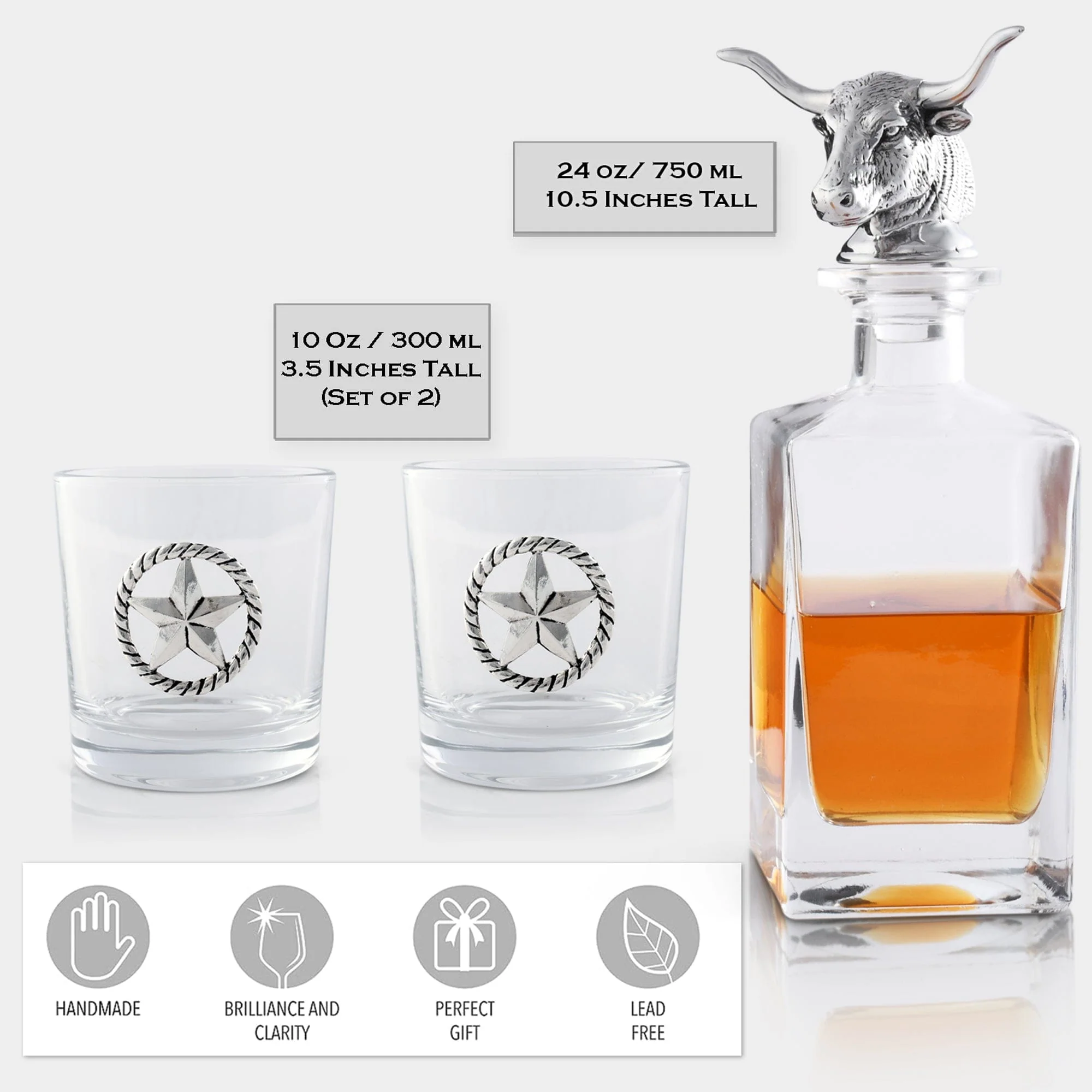 Longhorn Decanter Set with Pair of Glasses - Image 3