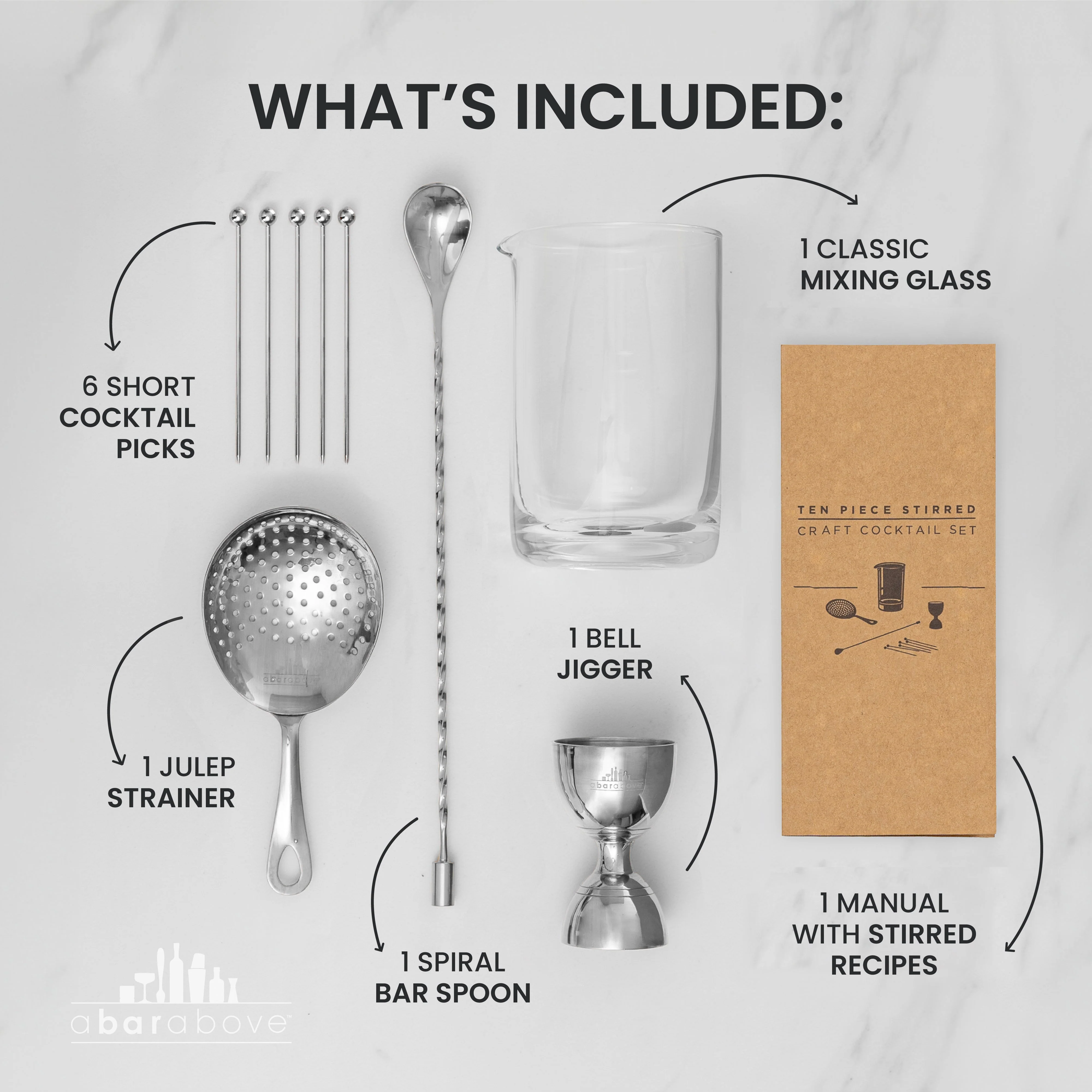 Stainless Steel 10-Piece Stirred Craft Cocktail Set - Image 3