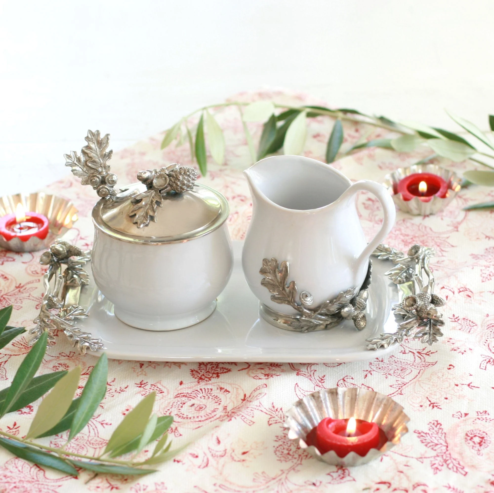 Stoneware Creamer Set - Pewter Acorn & Oak Leaf - Image 5